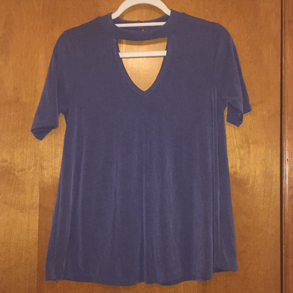 Blue Shirt with V-Neck cutout